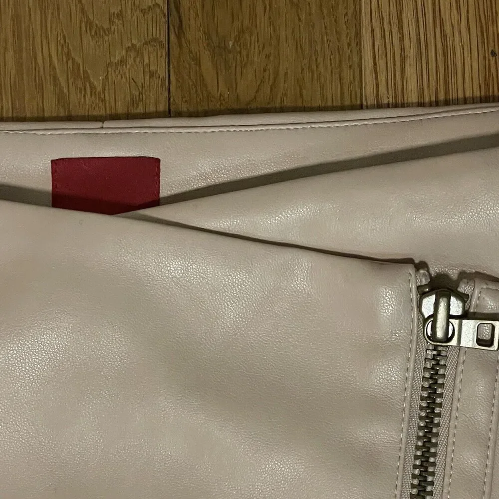 GILI Faux Leather Motorcycle Skirt 24 p QVC BUTTERY SOFT Beige Zipper Close Wrap